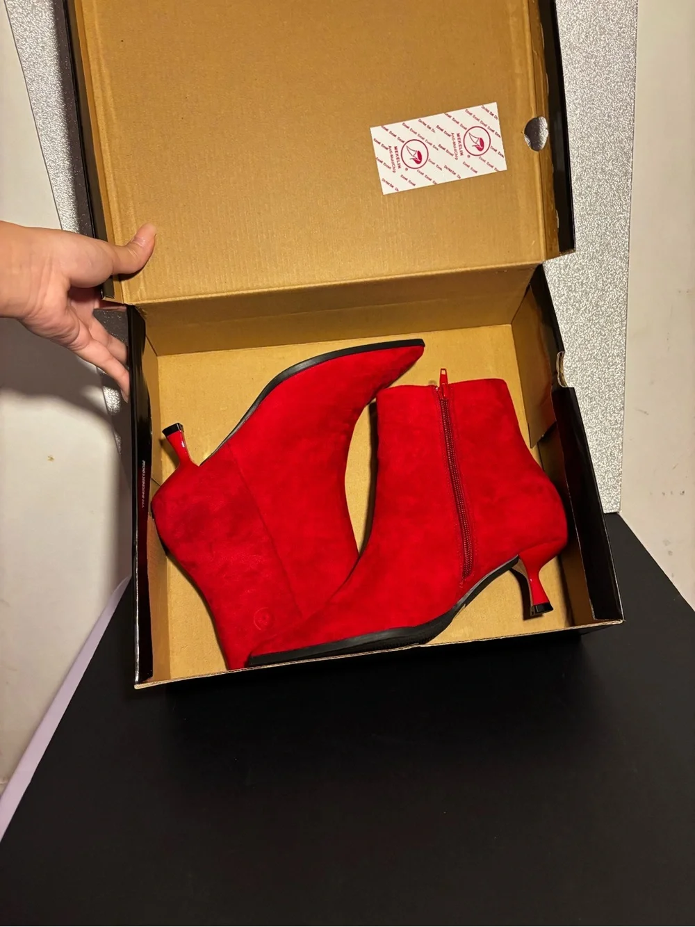 BRAND NEW Cherry Red Suede Ankle Boots With A Small Heel❤️ basic but still fancy